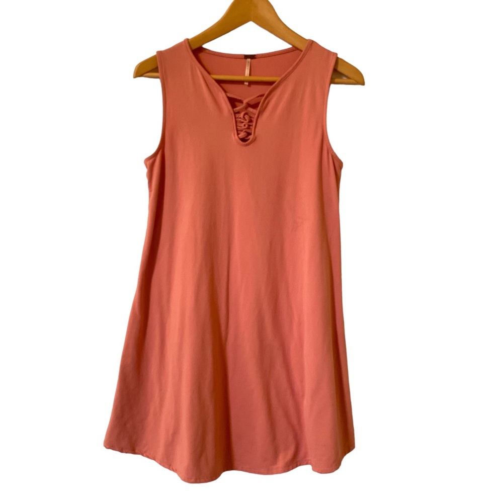 Rose Light Pink Dress Laced String Collar Medium Cotton Oversized Mini Midi Poof